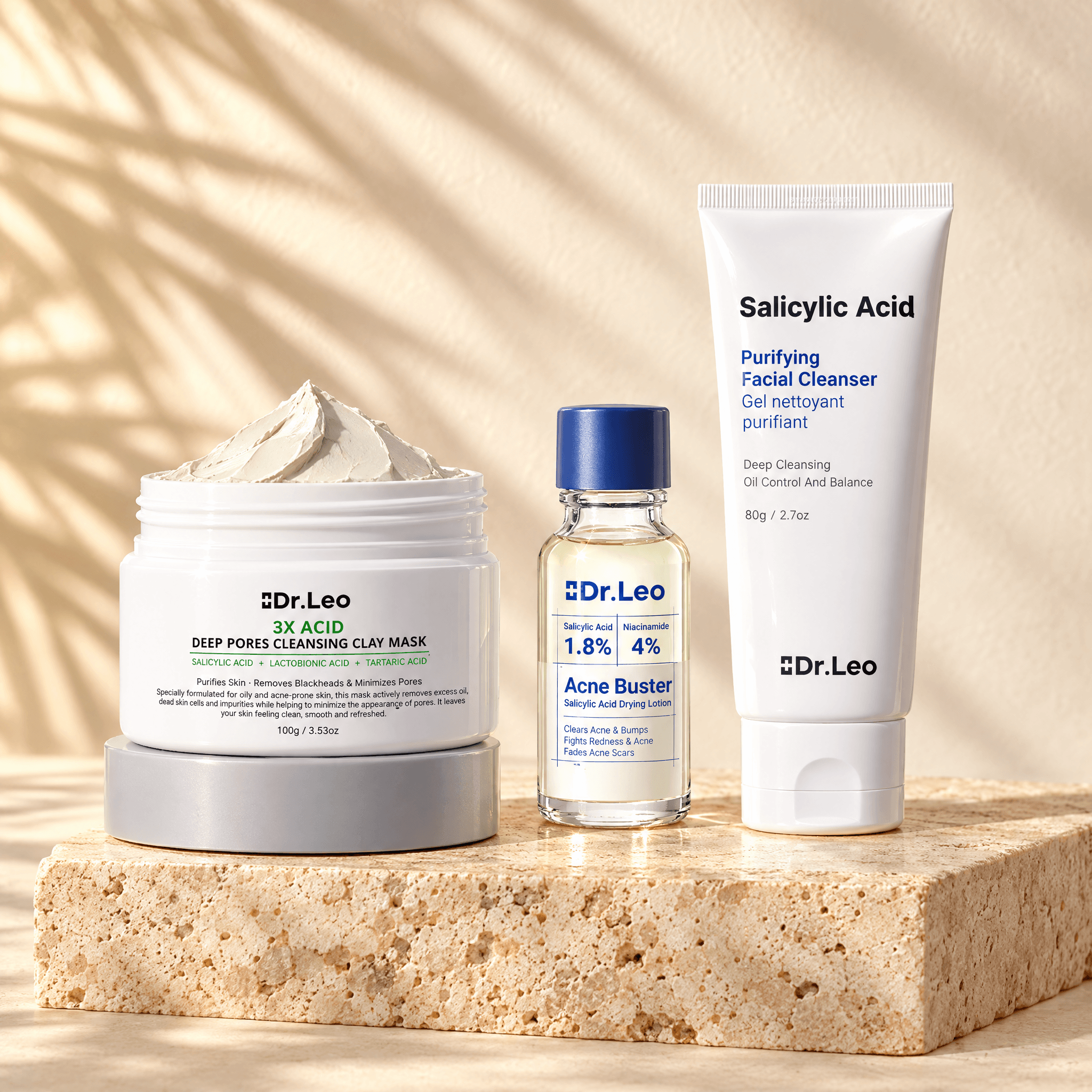 Kit Pele Limpa 3 Passos — Gel de Limpeza + Máscara de Argila + Loção Secativa Plus